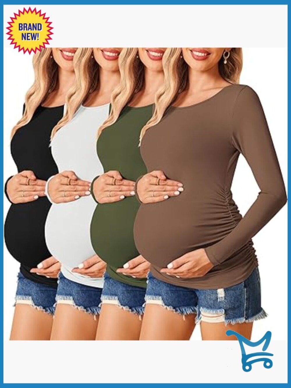 Maternity Long Sleeve Tees 3 Pack Ruched Side Tunic Tops